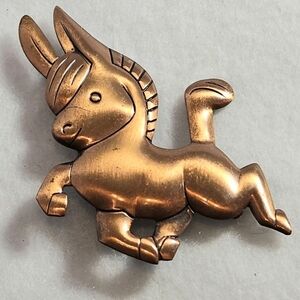 Vintage Solid Copper Prancing Donkey Brooch Pin